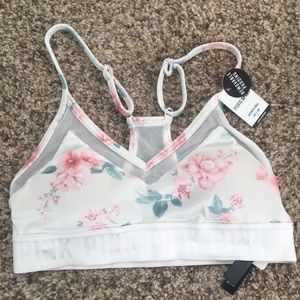 Pink Sports Bra Velvet Mesh Floral